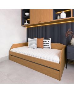 Sofá Cama Solteiro Duo com Cama Auxiliar em Mdf Reforçado 15mm Amendoa