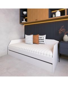 Sofá Cama Solteiro Duo com Cama Auxiliar em Mdf Reforçado 15mm Branco 