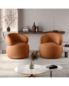 Conjunto 2 Poltronas Orgânica Atemporal Base Giratória Eloah Bouclé Italiano Terracota