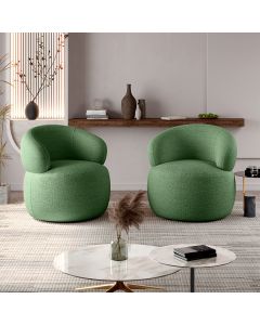 Kit 2 Poltronas Design Orgânico Moderno e Sofisticado Eloah Base Giratória Bouclé Italiano Verde Sel