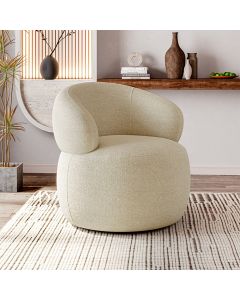 Poltrona Design Orgânico Moderno e Sofisticado Eloah Base Giratória Bouclé Italiano Bege