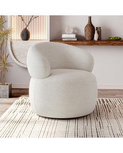 Poltrona Design Orgânico Moderno e Sofisticado Eloah Base Giratória Bouclé Italiano Off White