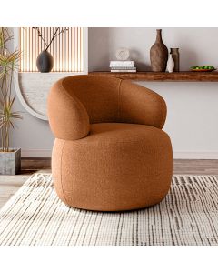 Poltrona Design Orgânico Moderno e Sofisticado Eloah Base Giratória Bouclé Italiano Terracota