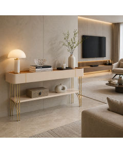 Buffet Aparador Vivaz Carvalho 160cm com Base Metal Dourada Mdf Premium Sala Hall - Carvalho