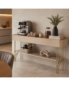 Aparador Cantinho do Café Vivaz 160cm Off White com Base Dourada em Ferro e Mdf Premium - Off-white