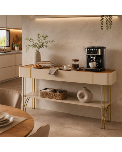 Buffet Cantinho do Café Vivaz Carvalho 160cm com Pés Dourados em Ferro Mdf Sala Luxo - Carvalho