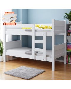 Beliche Resistente Fortaleza em Mdf Vira 2 Camas Solteiro Branco com 2 Colchões