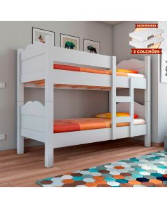 Beliche Madrid com Grades de Proteção e Cama Removível - Branco com 2 Colchões