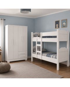 Kit de Quarto Beliche Madrid Vira 2 Camas + Guarda-roupa Paris 4 Portas 2 Gavetas Casal - Branco