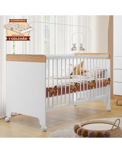 Berço Cama Infantil Doçura com Colchão Branco/savana