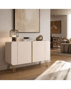 Buffet Benetto 3 Portas Mdf Premium para Sala e Cantinho do Café com Pés em Aço Dourado - Off-white