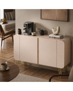 Aparador Buffet Benetto 3 Portas com Base Dourada em Aço Mdf Premium para Sala e Hall - Off-white