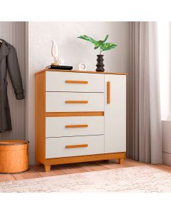 Cômoda para Quarto 4 Gavetas e 1 Porta Victoria Nature / Off White