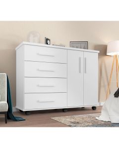 Cômoda Geval Encanto com 04 Gavetas 02 Portas e Rodízios - Branco