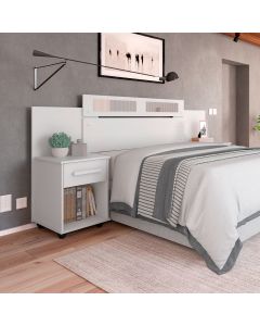 Cabeceira de Solteiro Casal Extensível Jade com 2 Mesas de Cabeceira - Branco