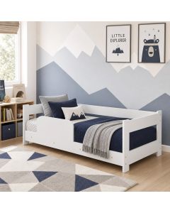 Cama de Menino Montessoriana Baby com Grade de Proteção Ideal para Transição Infantil - Branco