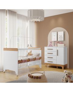 Kit Quarto Infantil Cômoda e Berço Doçura Branco/savana