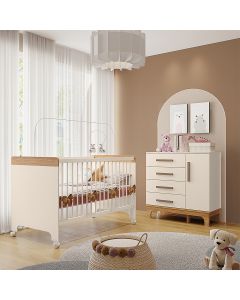 Kit Quarto Infantil Cômoda e Berço Doçura Off-white/savana