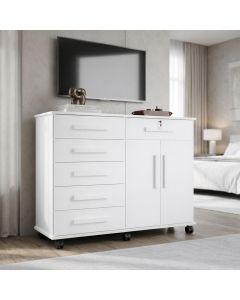 Cômoda Grande com Rodízios Gran Luxo Gavetas Amplas Alta Capacidade Porta Tv e Sapateira - Branco