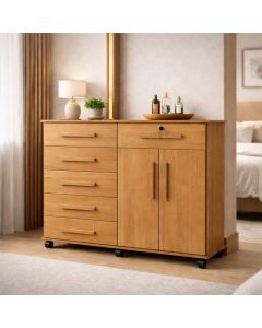 Cômoda Grande com Rodízios e Gavetas Telescópicas Gran Luxo Porta Tv e Sapateira - Nature