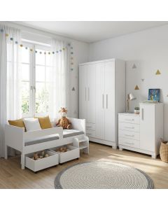 Kit Quarto Infantil Cama Luna Plus + Cômoda Versátil Branca + Guarda-roupa Paris 4 Portas - Branco