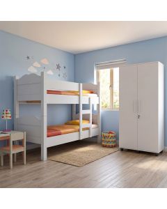 Conjunto Beliche Madrid Branco com Grades + Armário Organizador Ouro 2 Portas Branco com Design