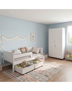 Conjunto Cama Luna Plus Branco + Armário Multiuso Ouro 2 Portas Branco com Design Moderno Premium