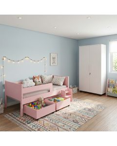 Conjunto Cama Luna Plus Rosa + Armário Multiuso Ouro 2 Portas Branco com Estilo Moderno Premium