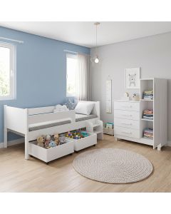 Quarto Infantil Luna Plus Branco com Cômoda Versátil Branca e Design Funcional