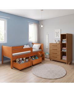Quarto Infantil Luna Plus Nature com Cômoda Versátil Savana e Visual Aconchegante