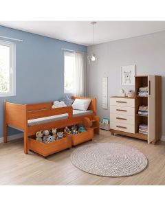 Quarto Infantil Luna Plus Nature com Cômoda Versátil Savana Off White e Estilo Moderno