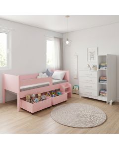 Quarto Infantil Luna Plus Rosa com Cômoda Versátil Branca e Estilo Delicado