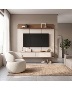 Conjunto Sala Painel Suspenso P/ Tv 70" Concept + Poltrona Eloah Giratória Bouclé Off-white