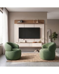 Conjunto Sala Painel Tv 70" Concept + 2 Poltronas Eloah Base Giratória Bouclé Italiano Design Verde
