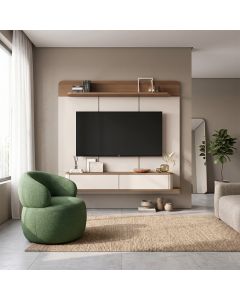 Conjunto Home Concept Tv 70" + Poltrona Orgânica Eloah Giratória Bouclé Italiano Verde