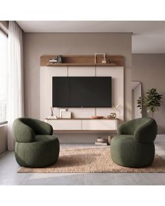 Conjunto Sala Painel Tv 70" Concept + 2 Poltronas Eloah Base Giratória Linho Premium Turco Verde