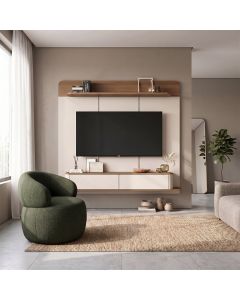 Conjunto Home Concept Tv 70" + Poltrona Orgânica Eloah Giratória Linho Premium Turco Verde