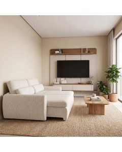 Conjunto Sala Painel Suspenso Tv 70" Concept + Sofá Orgânico Charlie 3 Lugares Linho - Off-white