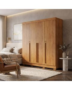 Guarda Roupa Roupeiro Casal Domus Max 4 Portas 3 Gavetas 8 Prateleiras 2,07x1,60m Quarto - Cedro