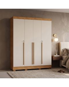 Guarda Roupa Casal Domus Max 4 Portas 3 Gavetas 8 Prateleiras 2,07x1,60m Cedro Off White