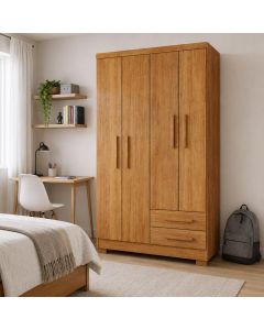 Guarda Roupa Paris 4 Portas 2 Gavetas Premium com Corrediças Telescópicas e Cabideiros Cedro