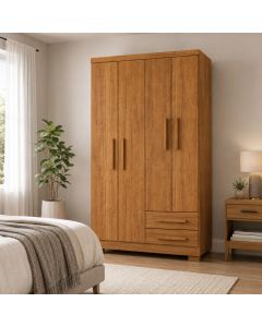 Guarda Roupa Multiuso Paris 4 Portas 2 Gavetas com Corrediças Telescópicas Casal ou Solteiro Cedro