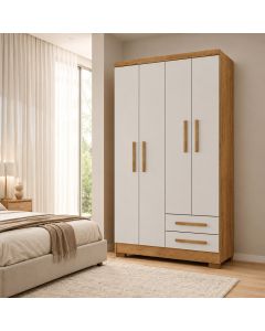 Guarda Roupa Multiuso Paris 4 Portas 2 Gavetas com Corrediças Telescópicas Cedro/off White