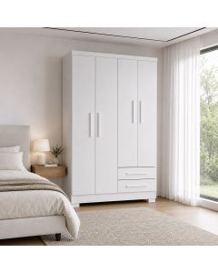 Guarda Roupa Paris 4 Portas 2 Gavetas Premium com Corrediças Telescópicas e Cabideiros Branco