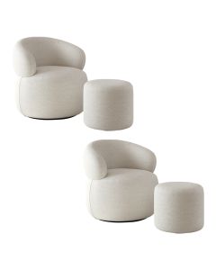 Kit 2 poltronas Orgânica giratória eloah 2 puff ello bouclé italiano sala estar oferta - off-white