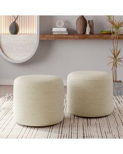 Kit 2 Puffs Orgânico Ello Design Sofisticado em Tecido Bouclé Italiano Bege