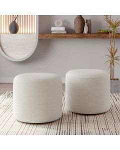 Kit 2 Puffs Orgânico Ello Design Sofisticado em Tecido Bouclé Italiano Off White