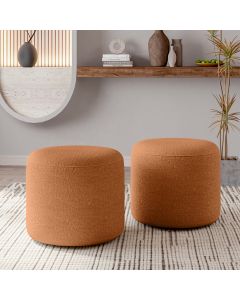 Kit 2 Puffs Orgânico Ello Design Sofisticado em Tecido Bouclé Italiano Terracota