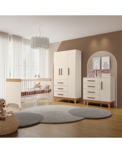 Kit Quarto Infantil Completo Guarda-roupas Cômoda e Berço Doçura Off-white/savana