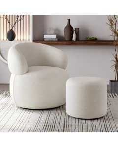 Kit poltrona Orgânica decorativa eloah + puff ello bouclé italiano sala estar quarto oferta - off-wh